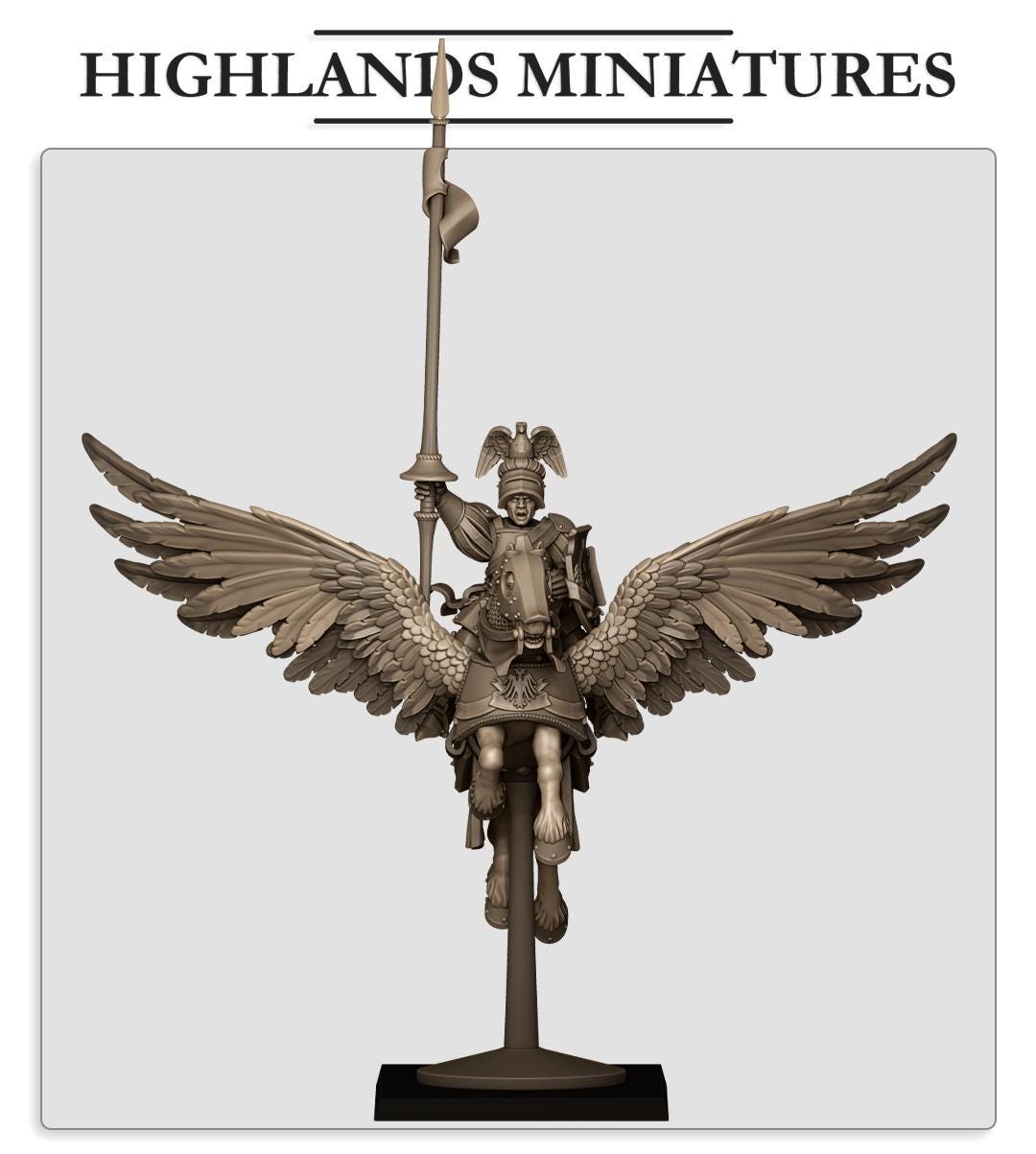 Sunland General On Pegasus | Sunland | Highland Miniatures | 32mm Scale Resin Tabletop RPG Figures for Roleplaying and Wargaming