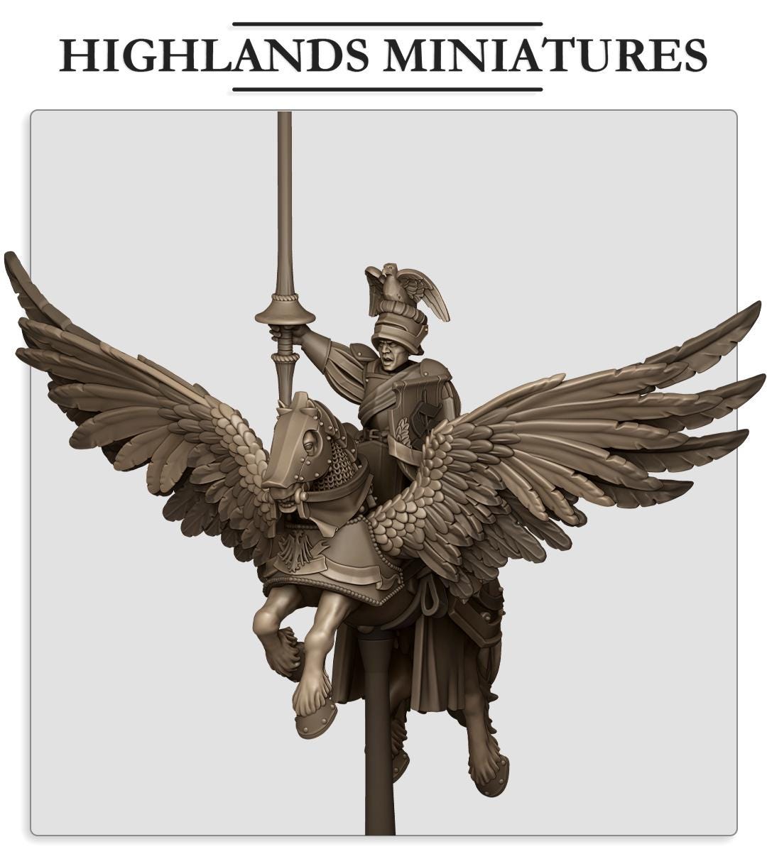 Sunland General On Pegasus | Sunland | Highland Miniatures | 32mm Scale Resin Tabletop RPG Figures for Roleplaying and Wargaming