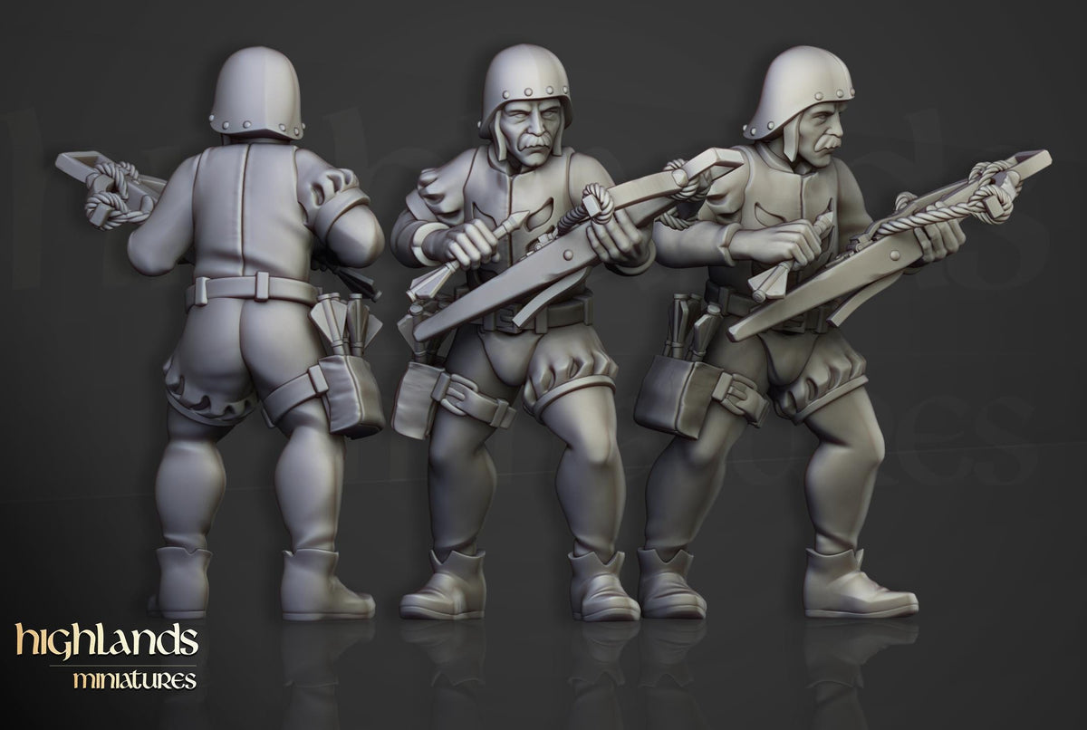 Sunland Crossbowmen Militia | Sunland | Highland Miniatures | 32mm Scale Resin Tabletop RPG Figures for Roleplaying and Wargaming