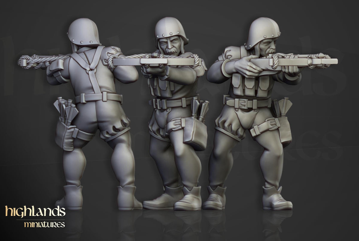 Sunland Crossbowmen Militia | Sunland | Highland Miniatures | 32mm Scale Resin Tabletop RPG Figures for Roleplaying and Wargaming