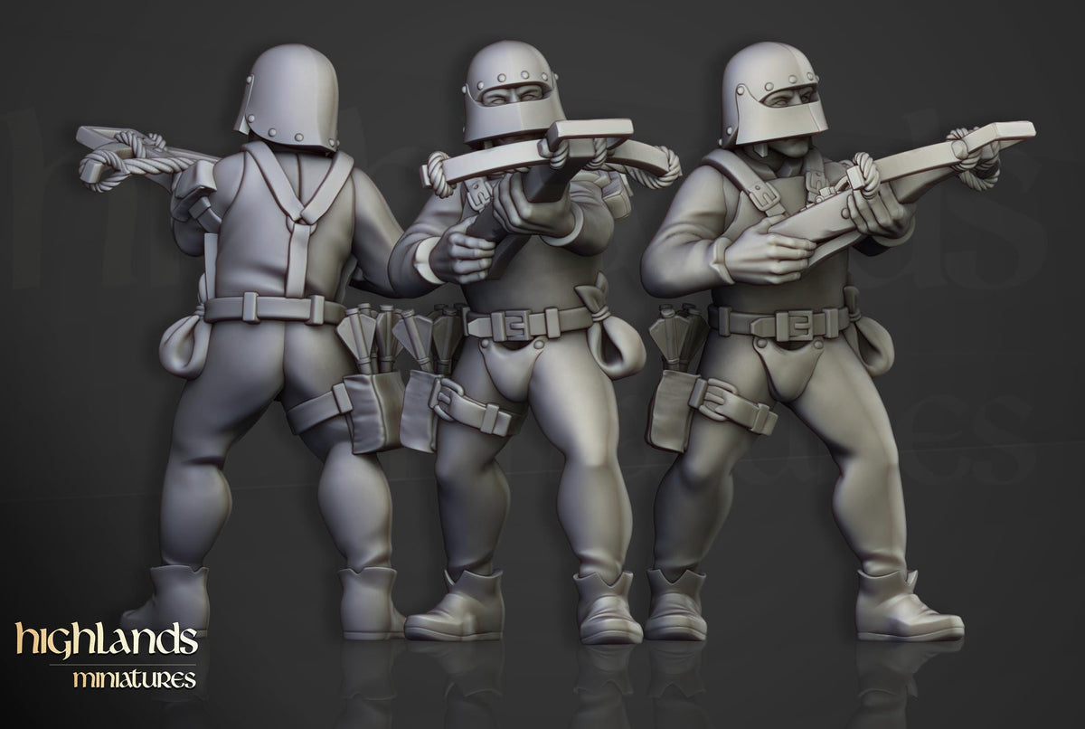 Sunland Crossbowmen Militia | Sunland | Highland Miniatures | 32mm Scale Resin Tabletop RPG Figures for Roleplaying and Wargaming