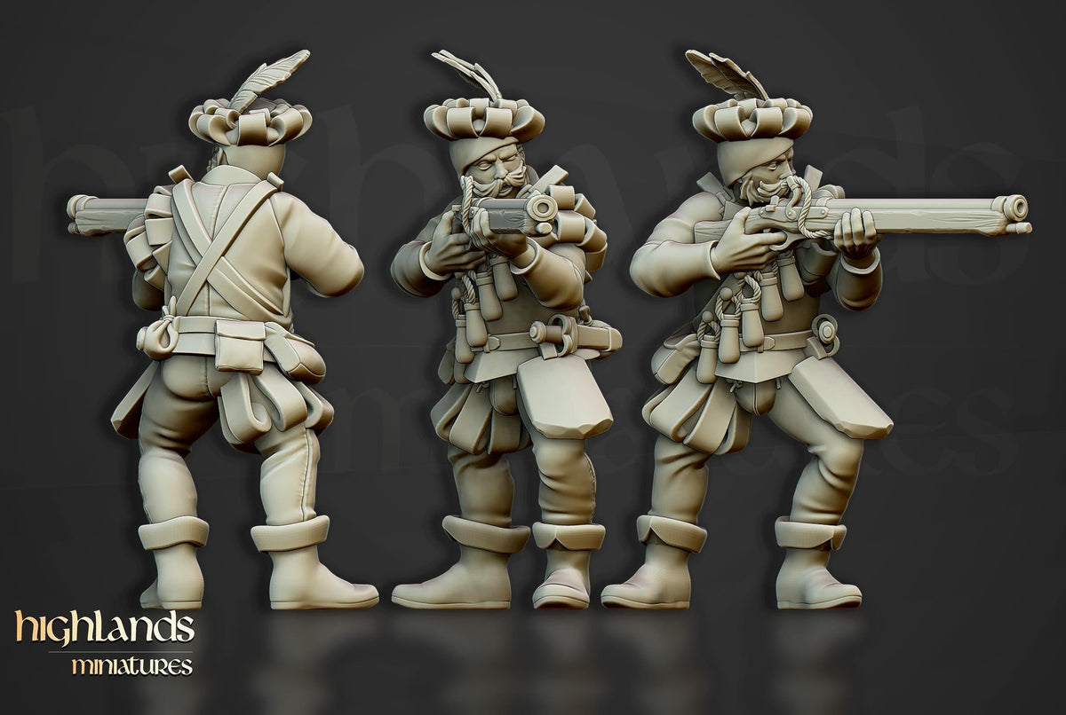 The Arquebusiers Unit | Sunland | Highland Miniatures | 32mm Scale Resin Tabletop RPG Figures for Roleplaying and Wargaming