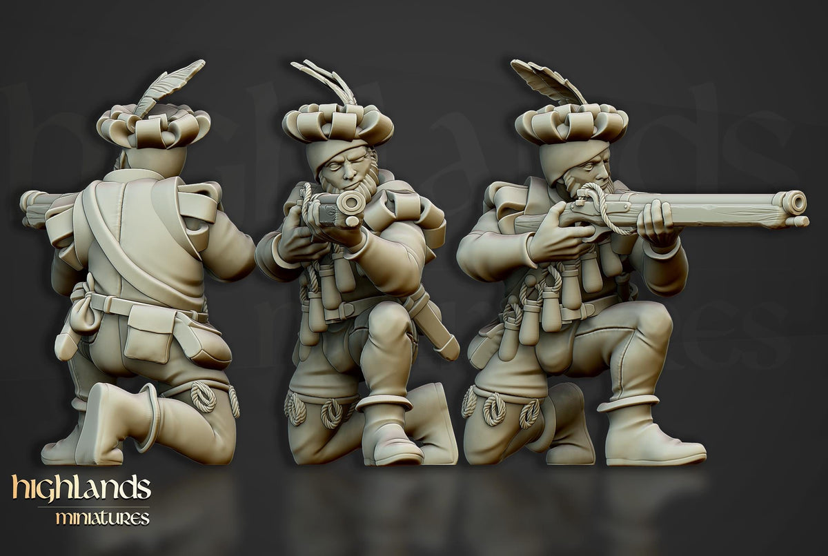 The Arquebusiers Unit | Sunland | Highland Miniatures | 32mm Scale Resin Tabletop RPG Figures for Roleplaying and Wargaming