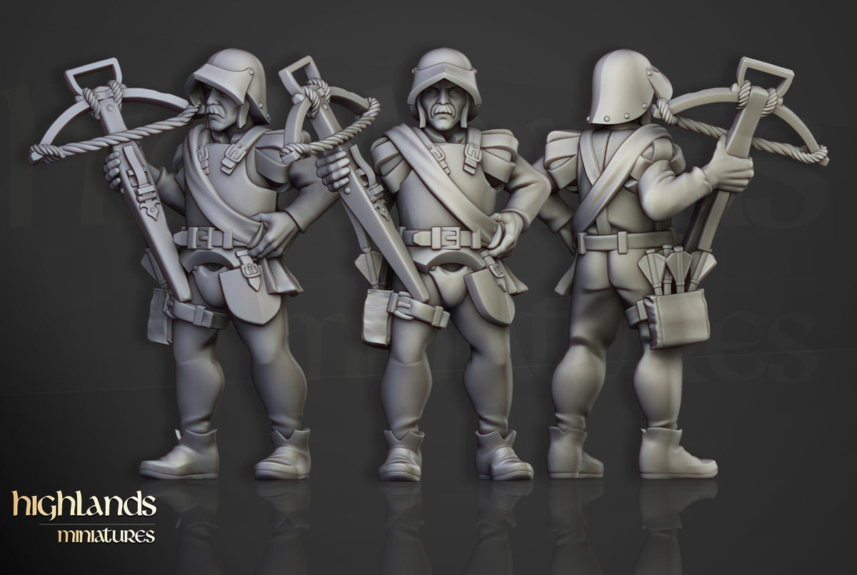 Sunland Crossbowmen Militia | Sunland | Highland Miniatures | 32mm Scale Resin Tabletop RPG Figures for Roleplaying and Wargaming