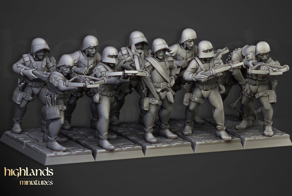 Sunland Crossbowmen Militia | Sunland | Highland Miniatures | 32mm Scale Resin Tabletop RPG Figures for Roleplaying and Wargaming
