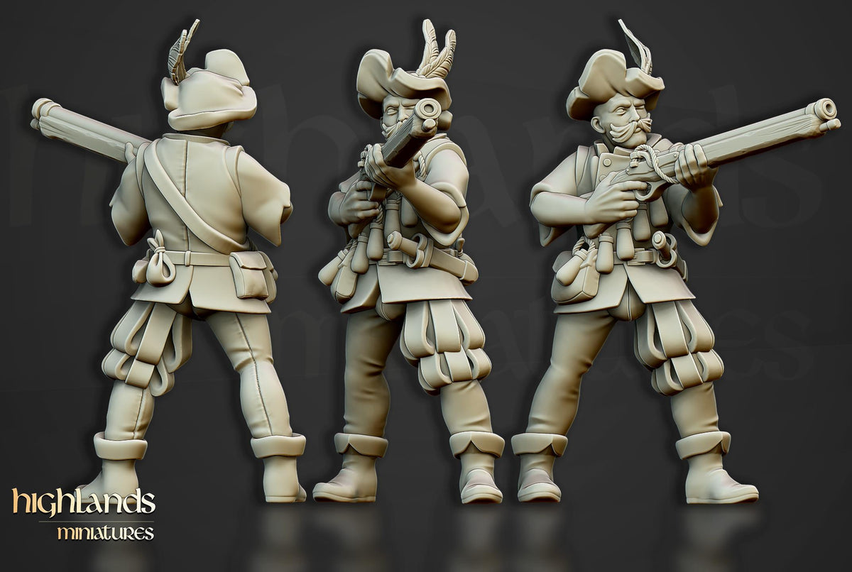 The Arquebusiers Unit | Sunland | Highland Miniatures | 32mm Scale Resin Tabletop RPG Figures for Roleplaying and Wargaming