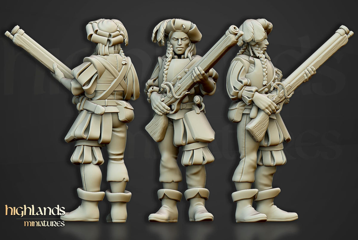 The Arquebusiers Unit | Sunland | Highland Miniatures | 32mm Scale Resin Tabletop RPG Figures for Roleplaying and Wargaming