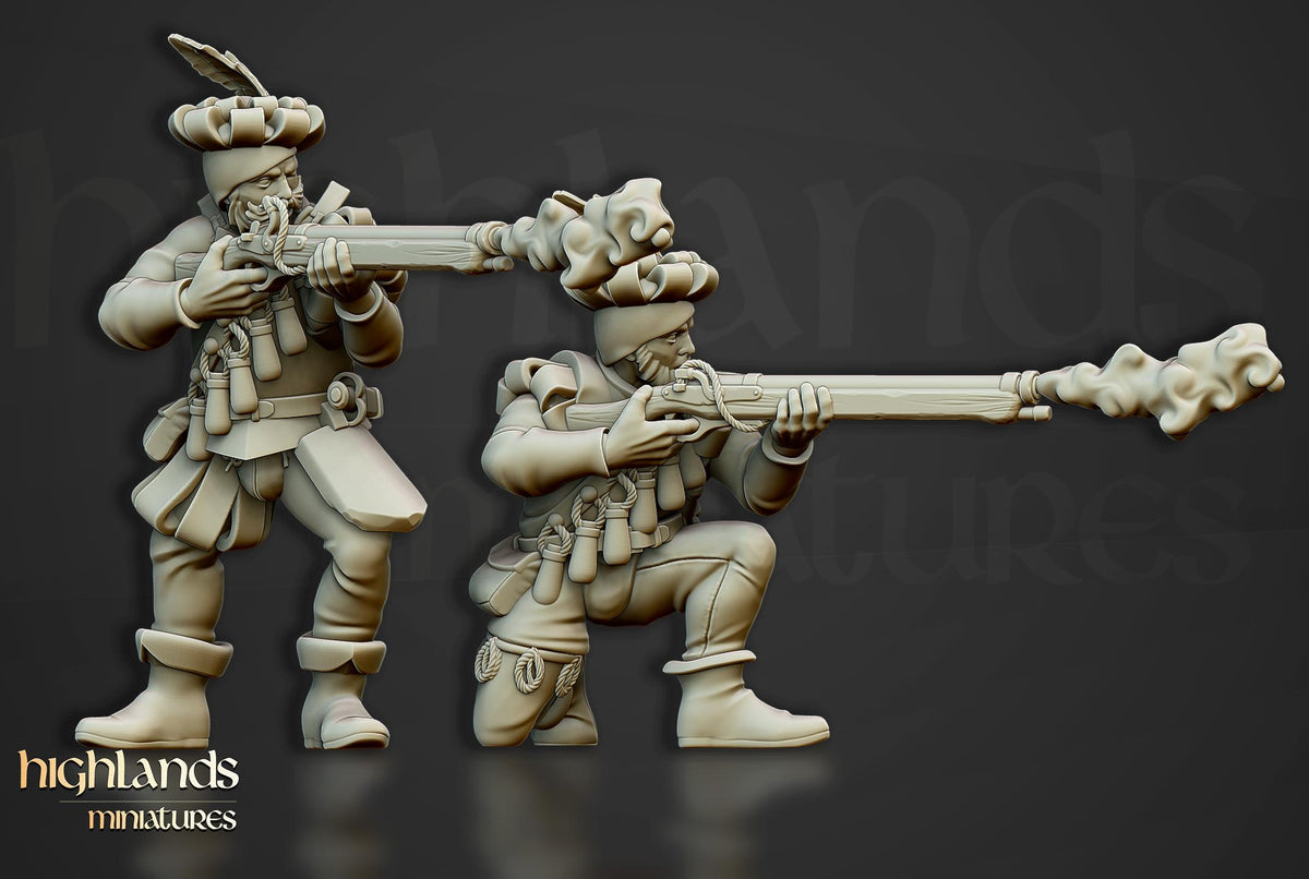 The Arquebusiers Unit | Sunland | Highland Miniatures | 32mm Scale Resin Tabletop RPG Figures for Roleplaying and Wargaming