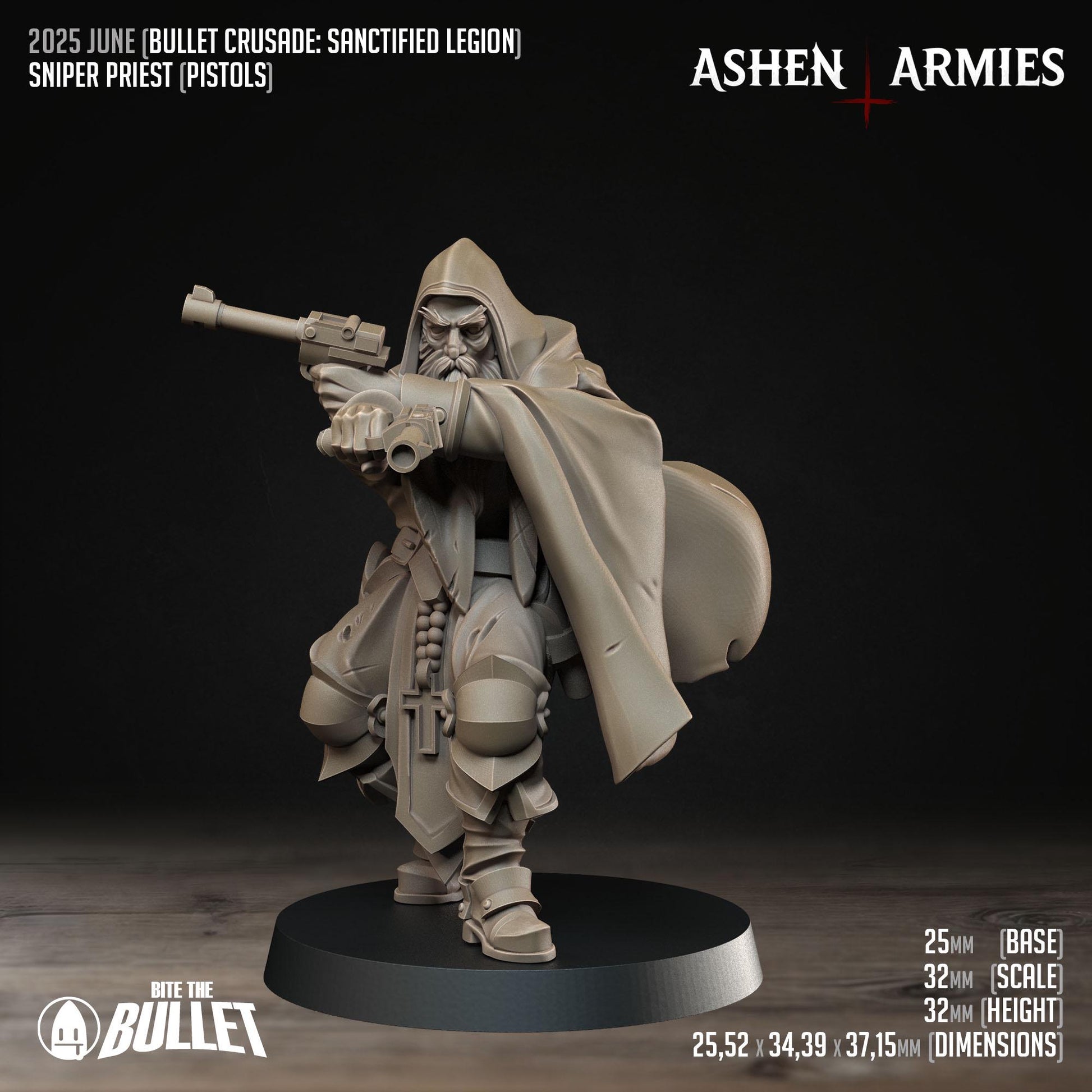 Sniper Priest - Pistols | Bullet Crusade: Sanctified Legion | Bite The Bullet | 35mm Scale | Resin Printed Tabletop RPG Miniature Figures