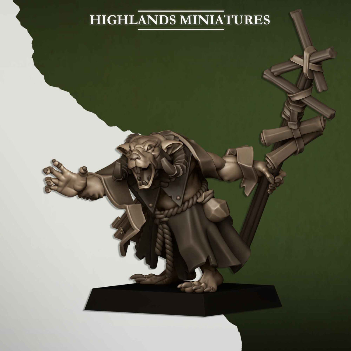 Sewer Vermin Warlock | Sewer Vermin | Highlands Miniatures | 32mm Scale Resin TTRPG Figures for Roleplaying and Wargaming