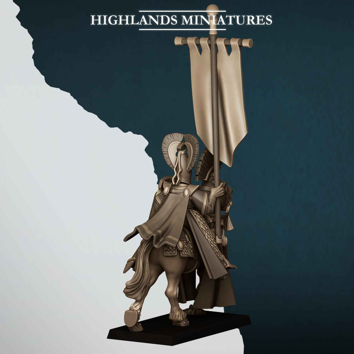 Aegean Elf with Banner | Aegean Elves | Highlands Miniatures | 32mm Scale Resin Tabletop RPG Figures for Roleplaying and Wargaming