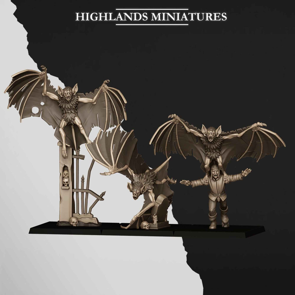 Giant Bats | Transilvanya The Fallen Realm | Highlands Miniatures | 32mm Scale Resin Tabletop RPG Figures for Roleplaying and Wargaming