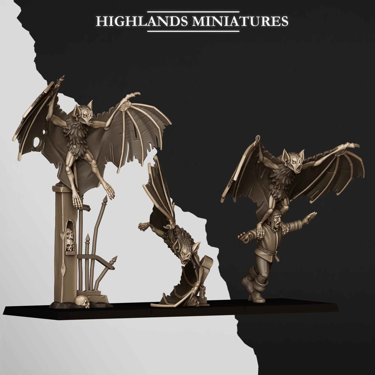 Giant Bats | Transilvanya The Fallen Realm | Highlands Miniatures | 32mm Scale Resin Tabletop RPG Figures for Roleplaying and Wargaming
