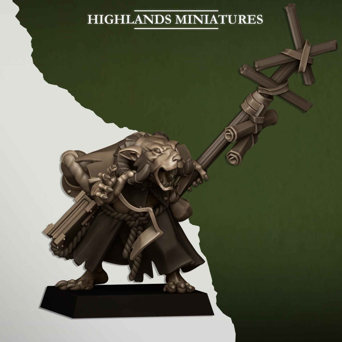 Sewer Vermin Warlock | Sewer Vermin | Highlands Miniatures | 32mm Scale Resin TTRPG Figures for Roleplaying and Wargaming