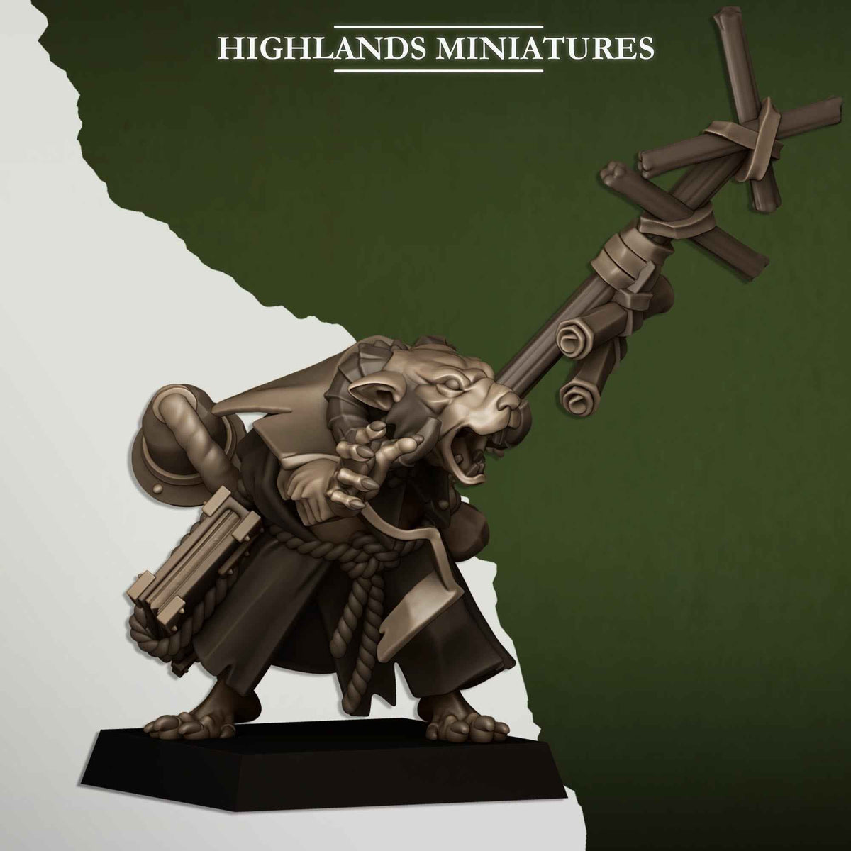 Sewer Vermin Warlock | Sewer Vermin | Highlands Miniatures | 32mm Scale Resin TTRPG Figures for Roleplaying and Wargaming