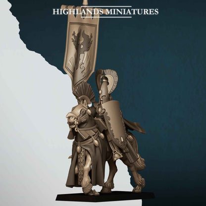 Aegean Elf with Banner | Aegean Elves | Highlands Miniatures | 32mm Scale Resin Tabletop RPG Figures for Roleplaying and Wargaming
