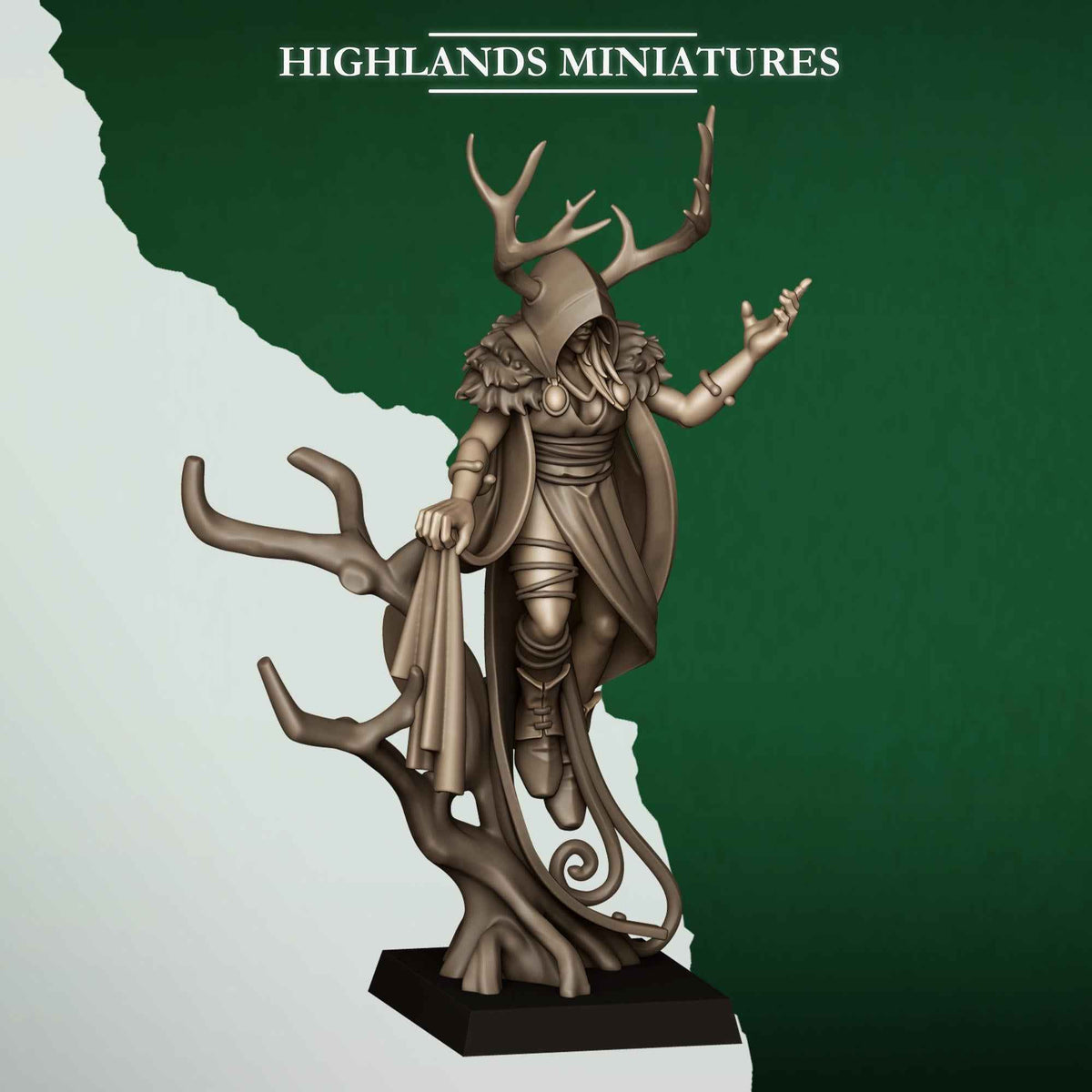Feral Elf Druid | Feral Elves | Highlands Miniatures | 32mm Scale Resin Tabletop RPG Figures for Roleplaying and Wargaming